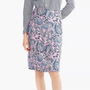 J. Crew x Abigail Borg Floral Pink Slip Midi 100% Silk Skirt Size 6 Summer Blue